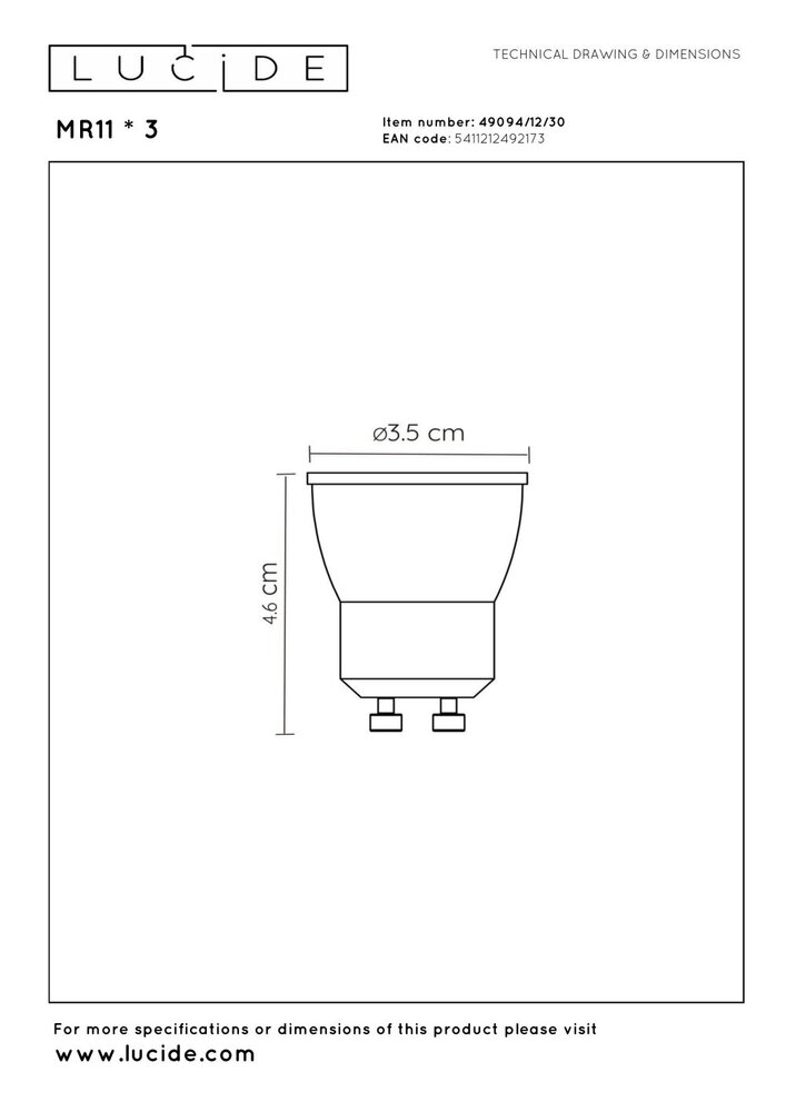 Lucide MR11 * 3 - LED Birne - Ø 3,5 cm - LED Dimb. - GU10 - 3x3,8W 2700K - Schwarz - 3er Set