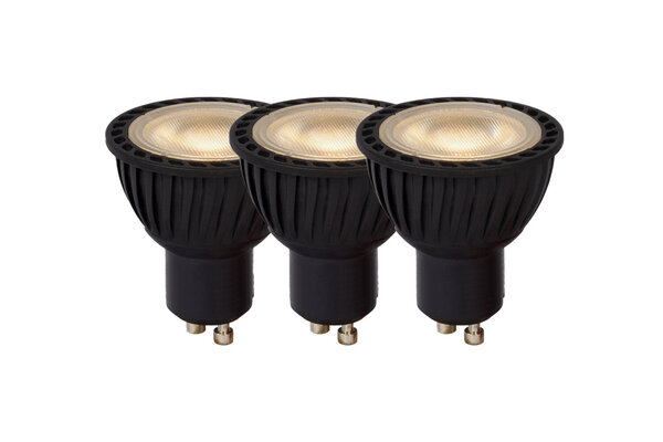 Lucide MR16 - LED Birne - Ø 5 cm - LED Dimb. - GU10 - 3x5W 3000K - Schwarz - 3er Set
