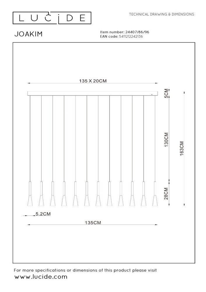 Lucide Premium JOAKIM - Hängeleuchte - LED Dimb. - CCT - 12x7W 2700K/4000K - Kaffee