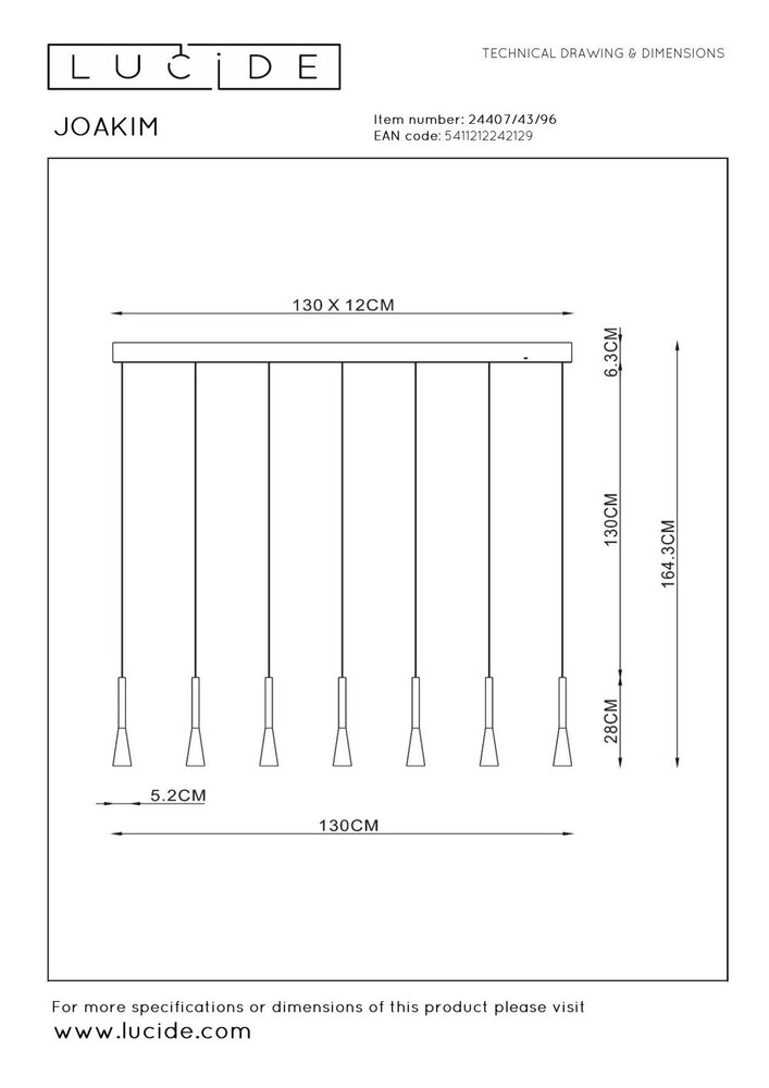 Lucide Premium JOAKIM - Hängeleuchte - LED Dimb. - CCT - 7x6,2W 2700K/4000K - Kaffee