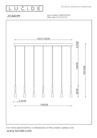 Lucide Premium JOAKIM - Hängeleuchte - LED Dimb. - CCT - 7x6,2W 2700K/4000K - Kaffee