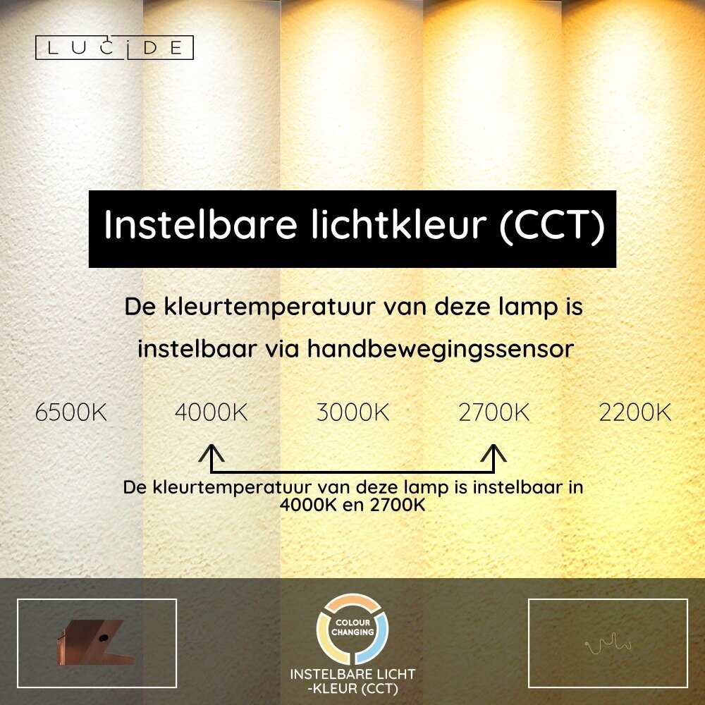 Lucide JANDERIN - Wandleuchte - LED Dimb. - CCT - 1x48W 2700K/4000K - Manueller Bewegungssensor - Farbe Champagner