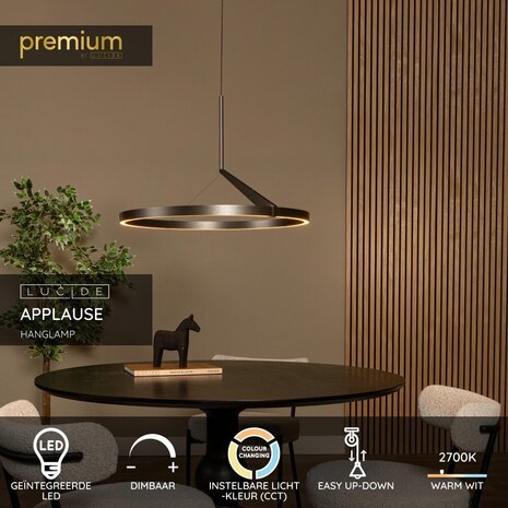 Lucide Premium APPLAUSE - Hängeleuchte - Ø 60 cm - LED Dimb. - CCT - 1x31W 2700K/4000K - Graues Eisen Lucide Premium APPLAUSE - Hängeleuchte - Ø 60 cm - LED Dimb. - CCT - 1x31W 2700K/4000K - Graues Eisen