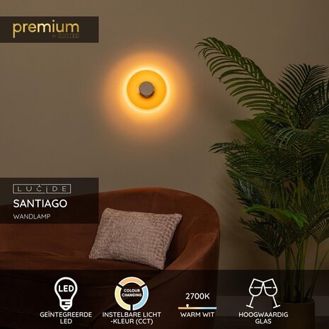 Lucide Premium SANTIAGO - Wandleuchte - Ø 23 cm - LED - CCT - Bernstein