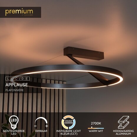 Lucide Premium APPLAUSE - Deckenleuchte - Ø 60 cm - LED Dimb. - CCT - 1x43,6W 2700K/4000K - Graues Eisen Lucide Premium APPLAUSE - Deckenleuchte - Ø 60 cm - LED Dimb. - CCT - 1x43,6W 2700K/4000K - Graues Eisen