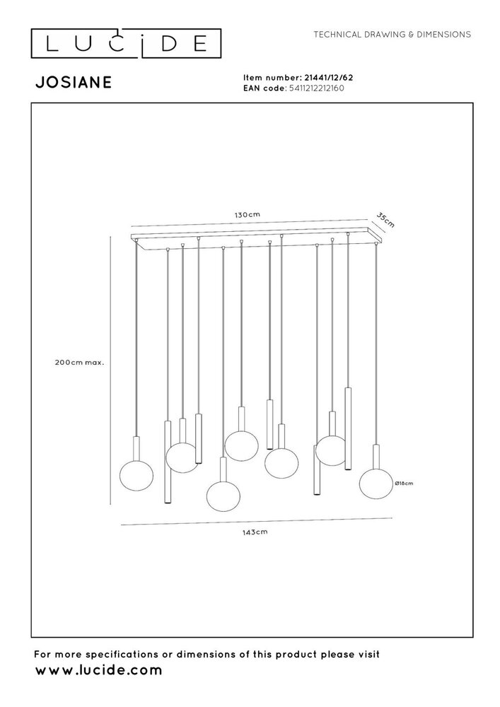 Lucide JOSIANE - Hängeleuchte - 7xG9,5xGU10M- Schwarz