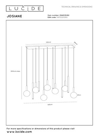 Lucide JOSIANE - Hängeleuchte - 7xG9,5xGU10M- Schwarz