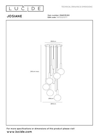 Lucide JOSIANE - Hängeleuchte - Ø 55 cm - 6xG9 , 4xGU10M - Schwarz