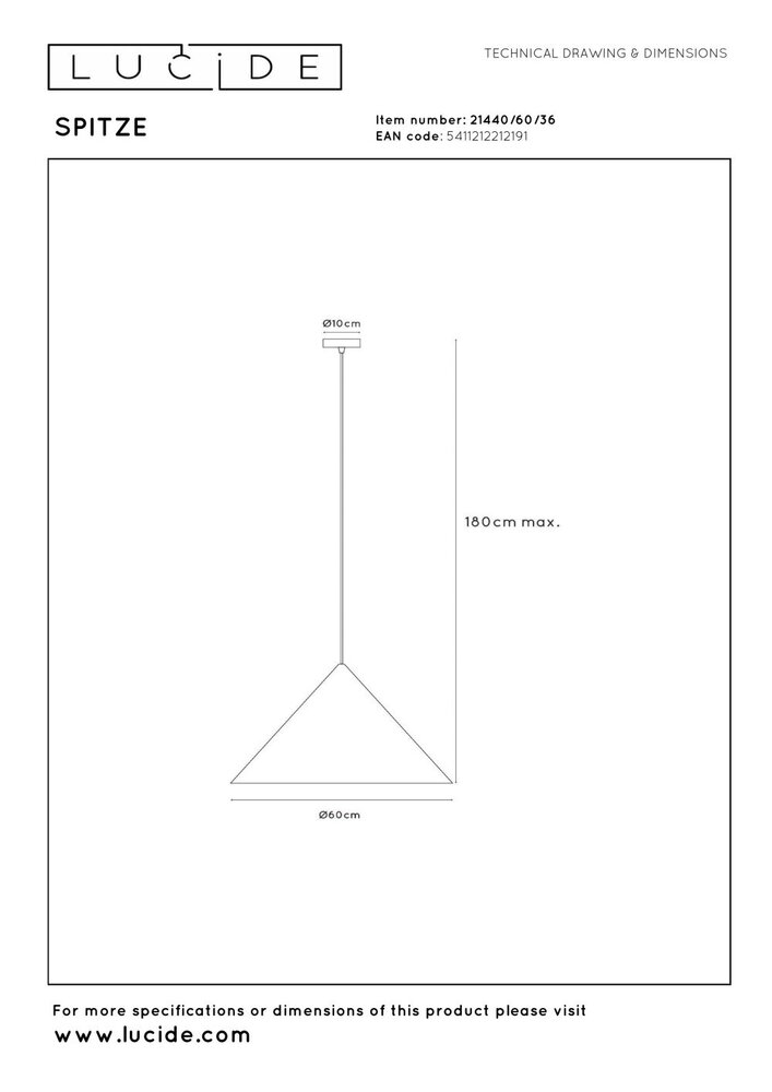 Lucide SPITZE - Hängeleuchte - Ø 60 cm - 1xE27 - Grau