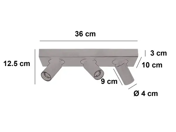 Highlight Spot Eliano 3-Licht L 36 cm Schwarz Matt Chrom