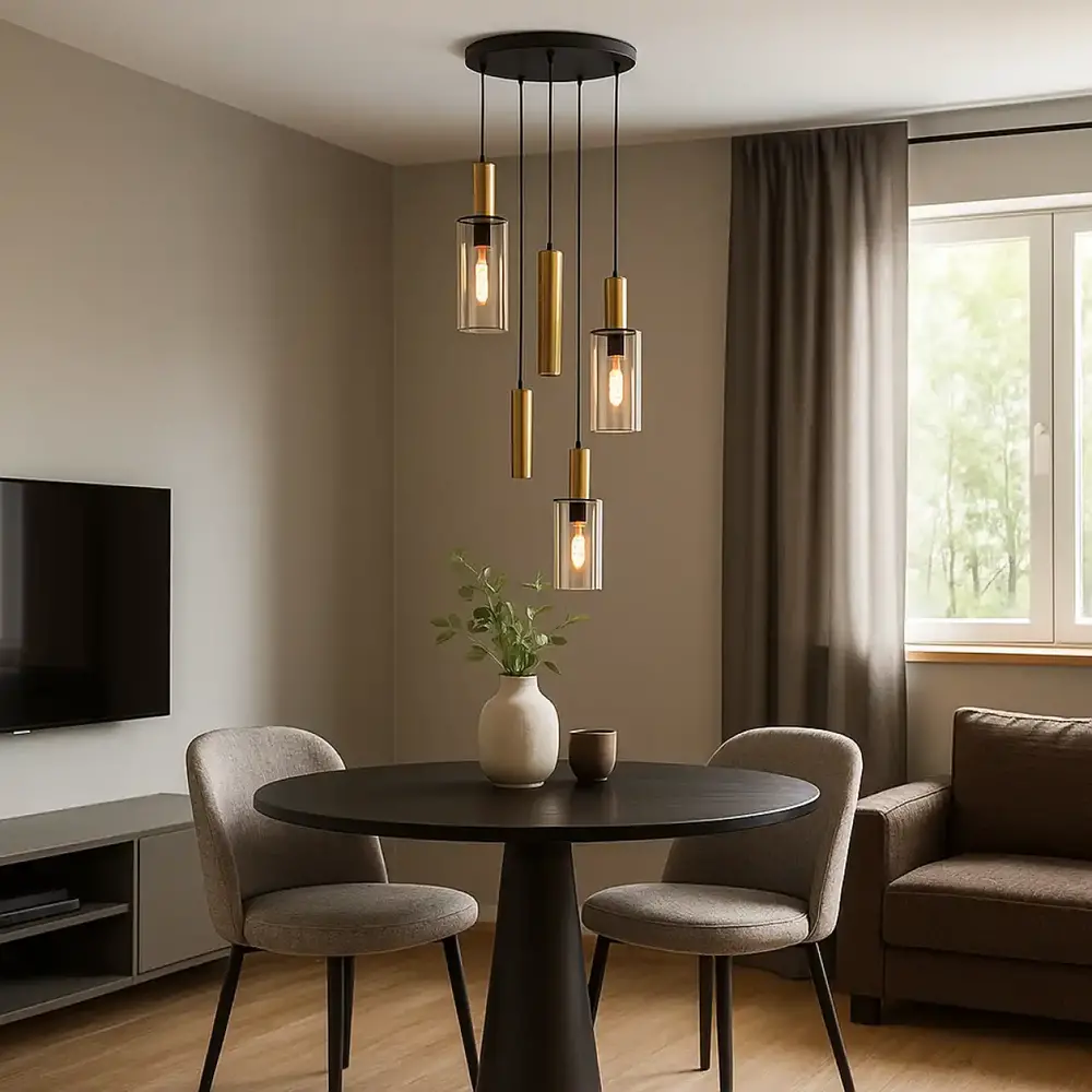 Highlight Hängeleuchte Perugia 3+2 Leuchten Ø 45 cm schwarz bernstein Highlight Hängeleuchte Perugia 3+2 Leuchten Ø 45 cm schwarz bernstein