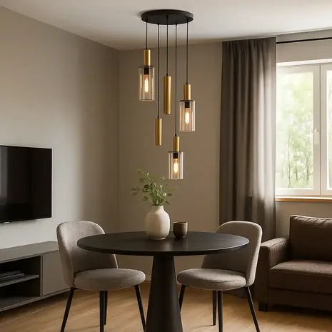 Highlight Hängeleuchte Perugia 3+2 Leuchten Ø 45 cm schwarz bernstein Highlight Hängeleuchte Perugia 3+2 Leuchten Ø 45 cm schwarz bernstein