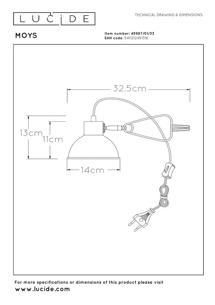 Lucide MOYS - Klemmlampe - 1xE27 - Grün Lucide MOYS - Klemmlampe - 1xE27 - Grün