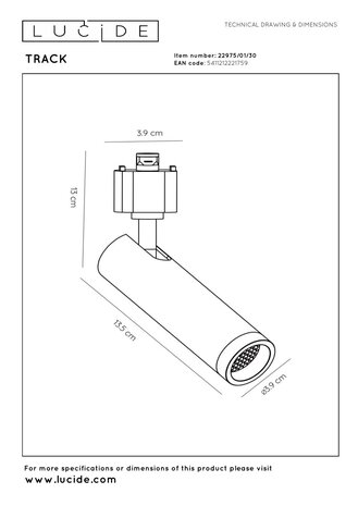 Lucide TRACK GRADO Trackspot - 1-phasiges Schienensystem / Schienenbeleuchtung - 1xGU10(MR11) - Schwarz (Verlängerung)
