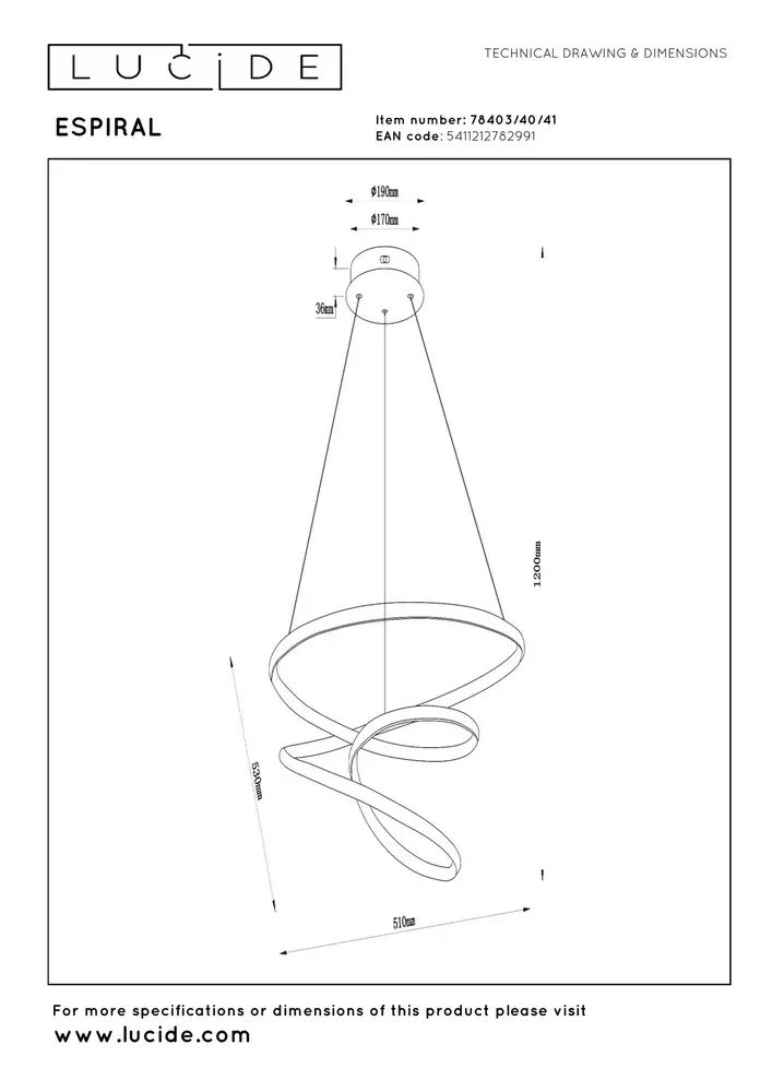 Lucide ESPIRAL - Hängeleuchte - LED Dimb. - CCT - 1x40W 2700K/4000K - Taupe