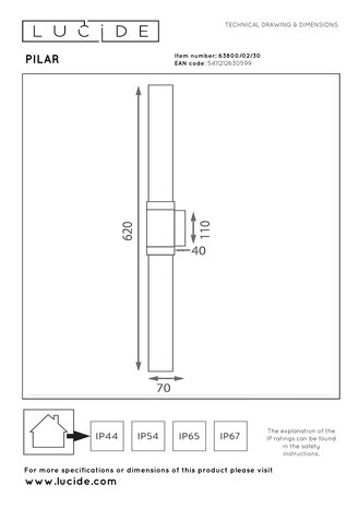Lucide PILAR – Wandleuchte für den Innen- und Außenbereich – 2xE27 – IP54 – Schwarz | Essential