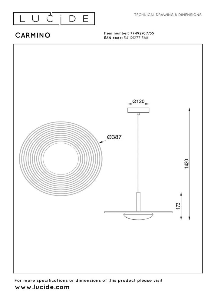 Lucide CARMINO – Hängelampe – Ø 38,7 cm – LED dimmbar – 1x8W 3000K – Terrakotta | Essential