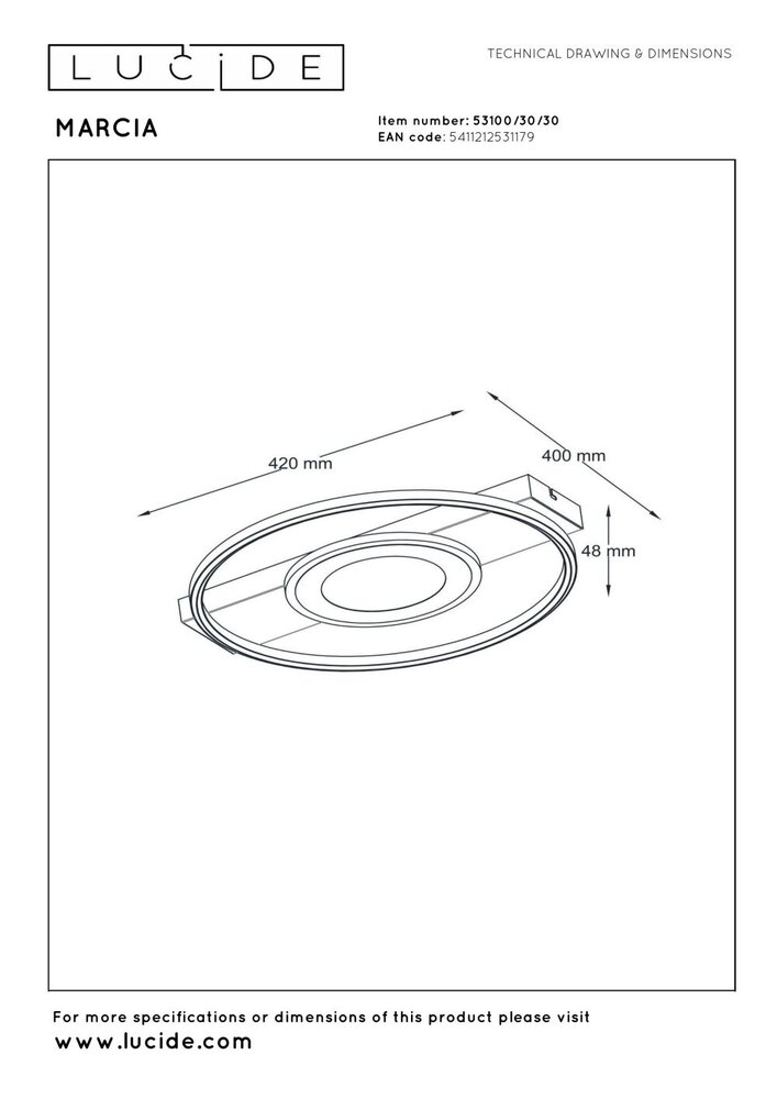 Lucide MARCIA – Deckenleuchte – LED 3 StepDim – 1x32W 2700K – Schwarz | Essential