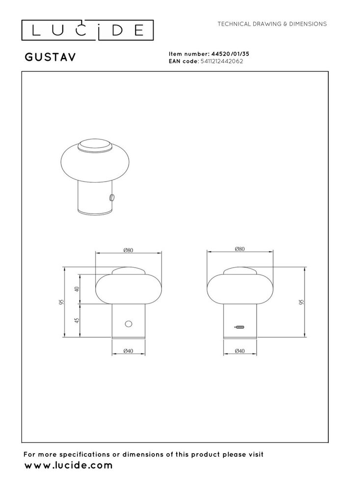 Lucide GUSTAV – Wiederaufladbare Tischleuchte – Akku/Batterie – Ø 8 cm – LED dimmbar – 1x0,8 W 2700 K – Blau | Essential