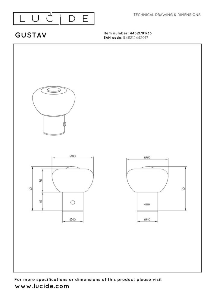 Lucide GUSTAV – Wiederaufladbare Tischlampe – Akku/Batterie – Ø 8 cm – LED dimmbar – 1x0,8 W 2700 K – Grün | Essential