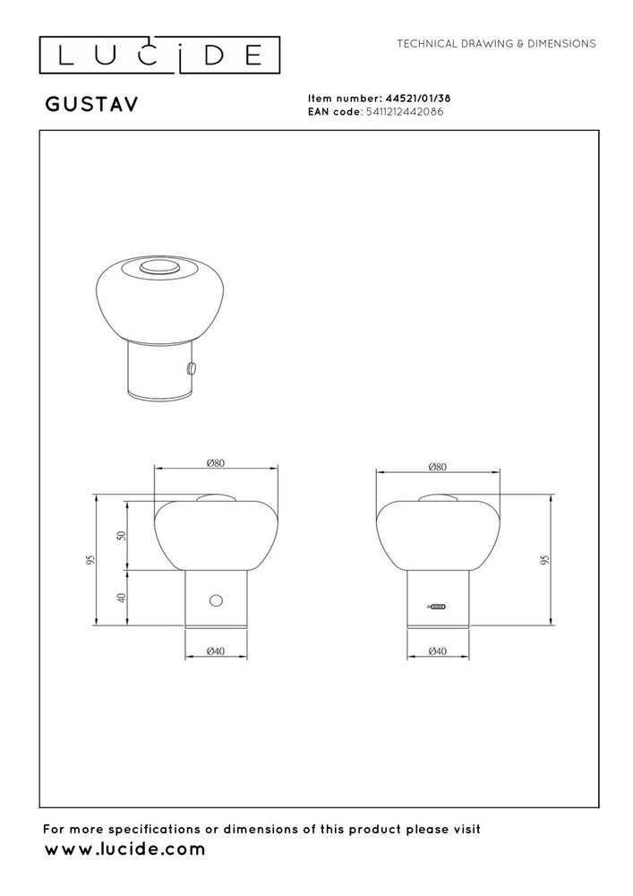 Lucide GUSTAV – Wiederaufladbare Tischlampe – Akku/Batterie – Ø 8 cm – LED dimmbar – 1x0,8 W 2700 K – Beige | Essential