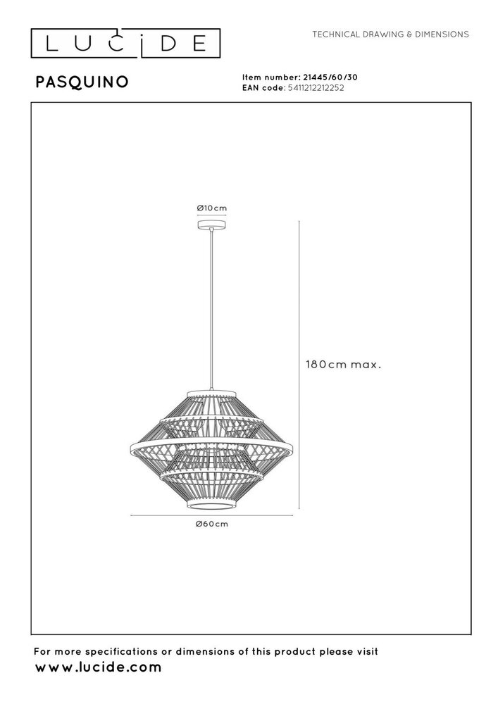 Lucide PASQUINO – Hängelampe – Ø 60 cm – 1xE27 – Schwarz | Essential