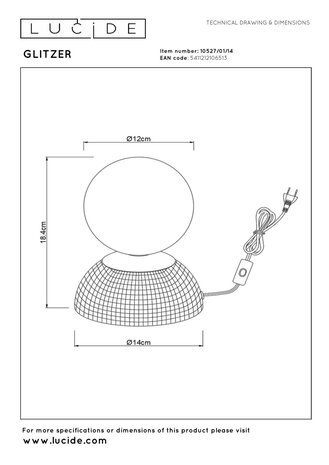 Lucide GLITZER – Tischleuchte – Ø 14 cm – 1xG9 – Silber | Essential