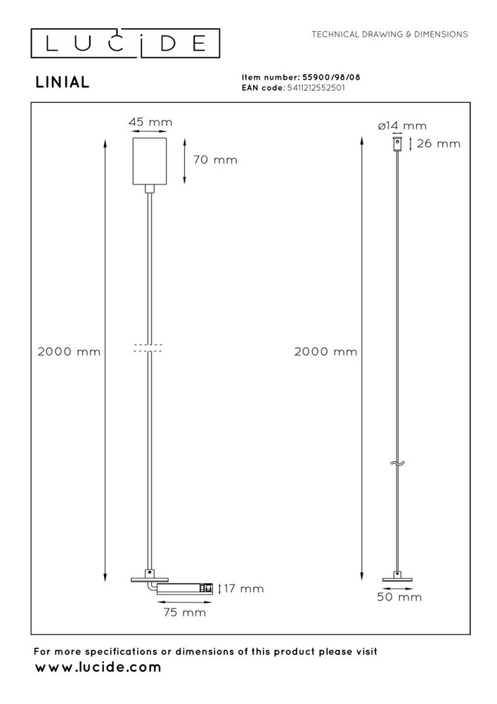 Lucide Premium LINIAL Aufhängung für Einbau-Treiber – 1-Phasen-Schienensystem / Schienenbeleuchtung – Mattschwarzes Chrom