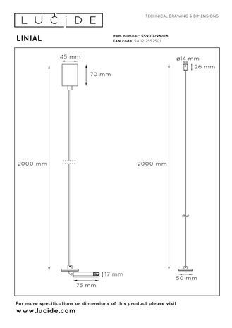 Lucide Premium LINIAL Ophanging voor build in Driver- 1 fase Railsysteem / Railverlichting - Mat zwart chroom