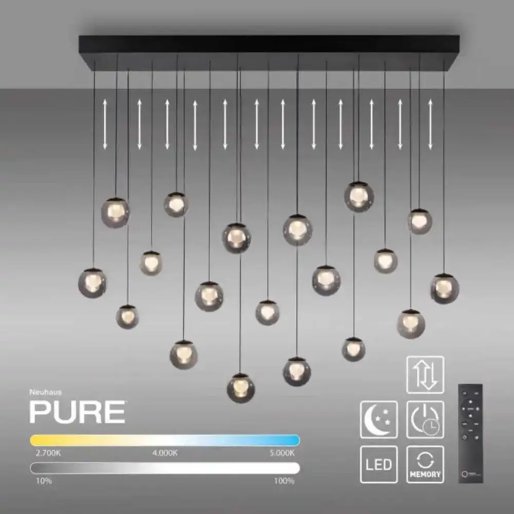 Neuhaus PURE Hanglamp Popup 19 lichts L 150 cm comfortlift donker grijs Neuhaus PURE Hanglamp Popup 19 lichts L 150 cm comfortlift donker grijs