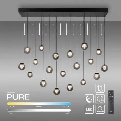Neuhaus PURE Hanglamp Popup 19 lichts L 150 cm comfortlift donker grijs Neuhaus PURE Hanglamp Popup 19 lichts L 150 cm comfortlift donker grijs