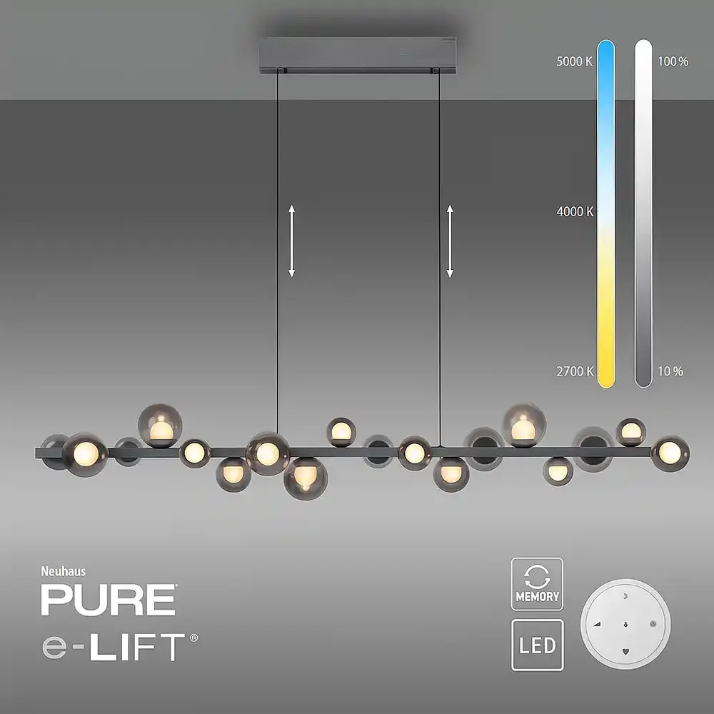 Neuhaus PURE Hanglamp E-Popup XL e-Lift L 180 cm donker grijs Neuhaus PURE Hanglamp E-Popup XL e-Lift L 180 cm donker grijs