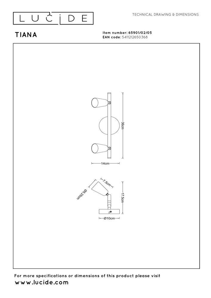 Lucide TIANA – Wandstrahler / Wandleuchte – 2xGU10 – Champagnerfarben | Essential