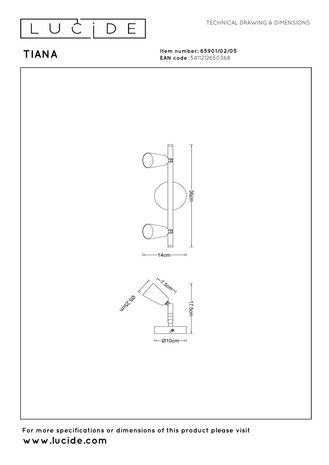Lucide TIANA – Wandstrahler / Wandleuchte – 2xGU10 – Champagnerfarben | Essential