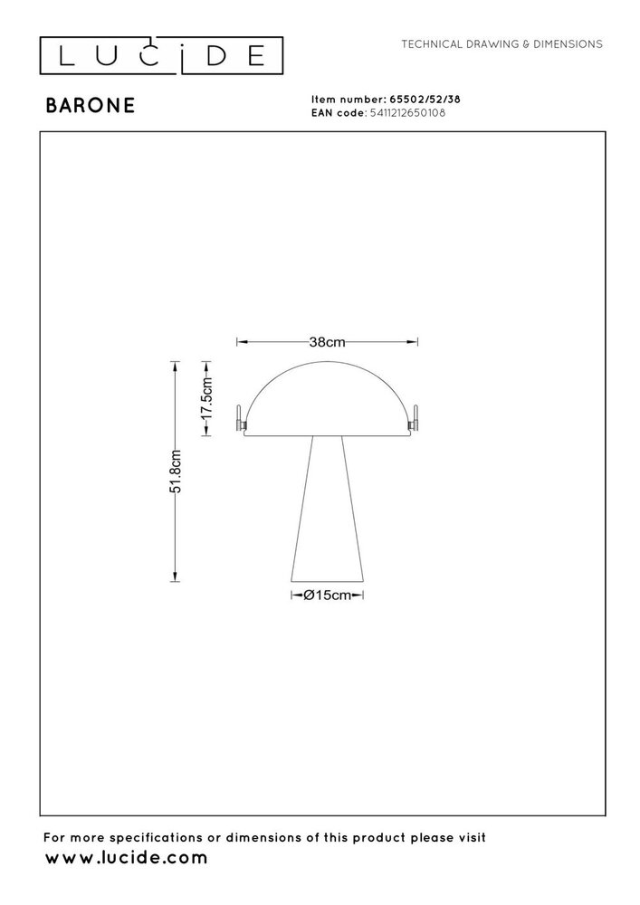 Lucide BARONE – Tischleuchte – Ø 38 cm – 1xE27 – Beige | Vibes