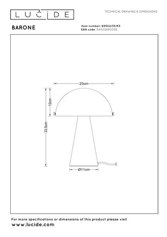 Lucide BARONE – Tischleuchte – Ø 23 cm – 1xE27 – Orange | Vibes