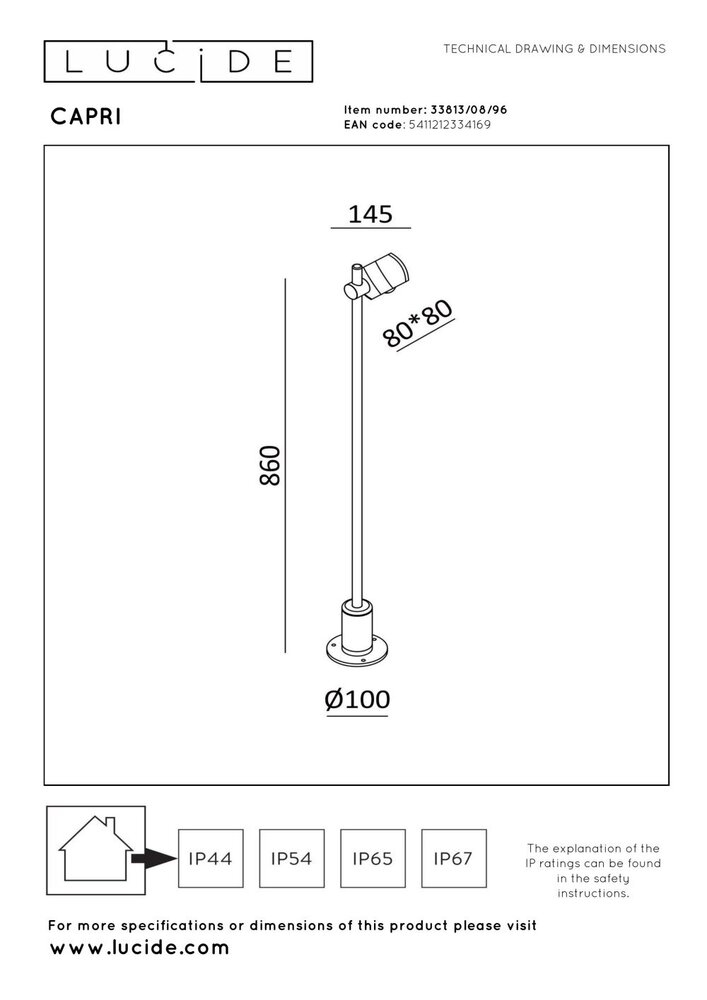 Lucide CAPRI – Stehleuchte für den Innen- und Außenbereich – LED – 1x8W 2700K – IP54 – Kaffee | Essential