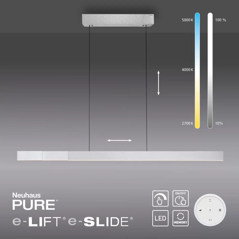 Neuhaus PURE Hängelampe e-Lift + e-Slide L 120-200 cm matt verchromt Neuhaus PURE Hängelampe e-Lift + e-Slide L 120-200 cm matt verchromt