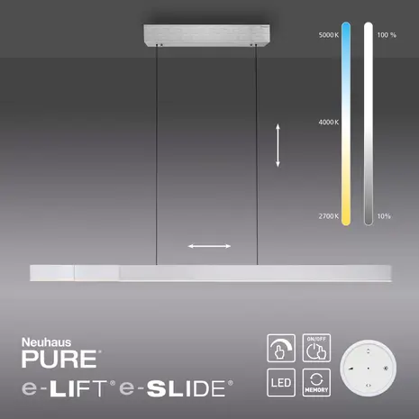 Neuhaus PURE Hängelampe e-Lift + e-Slide L 120-200 cm matt verchromt Neuhaus PURE Hängelampe e-Lift + e-Slide L 120-200 cm matt verchromt