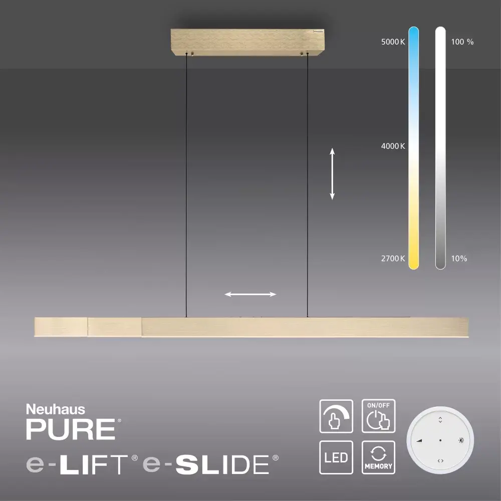 Neuhaus PURE Hängelampe e-Lift + e-Slide L 120-200 cm mattgold Neuhaus PURE Hängelampe e-Lift + e-Slide L 120-200 cm mattgold