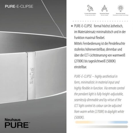 Neuhaus PURE Hängelampe E-Clipse e-Lift Ø 70 cm matt verchromt Neuhaus PURE Hängelampe E-Clipse e-Lift Ø 70 cm matt verchromt