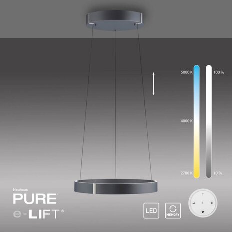 Neuhaus PURE Hängelampe E-Clipse e-Lift Ø 50 cm dunkelgrau Neuhaus PURE Hängelampe E-Clipse e-Lift Ø 50 cm dunkelgrau