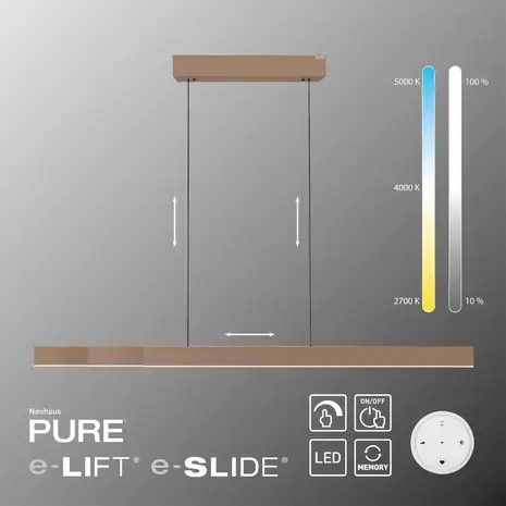 Neuhaus PURE Hängelampe e-Lift + e-Slide L 120-200 cm, champagnerfarben
