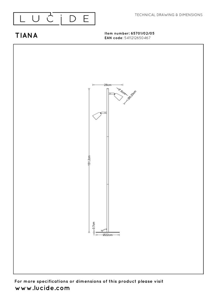 Lucide TIANA – Stehleuchte – 2xGU10 – Farbe Champagner | Essential