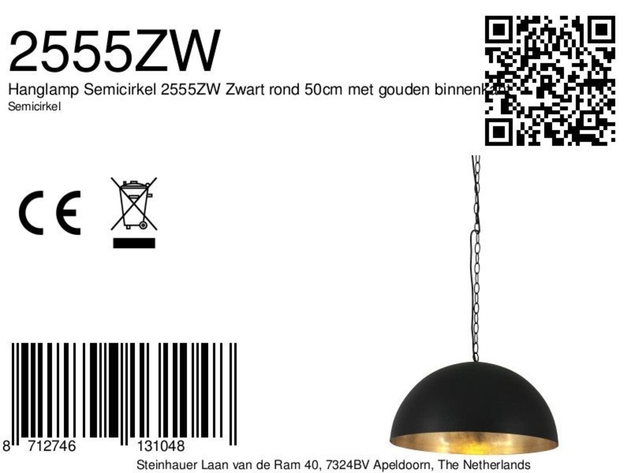 Steinhauer Hängeleuchte Halbkreis 2555zw schwarz