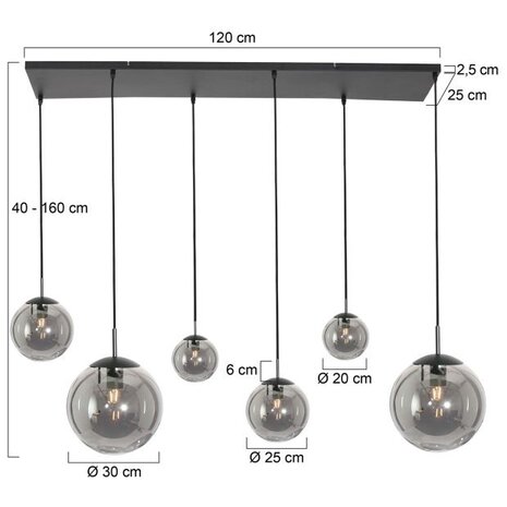 Steinhauer Hängeleuchte bollique L 120 cm B 25 cm 6 Lichter 3499 schwarz