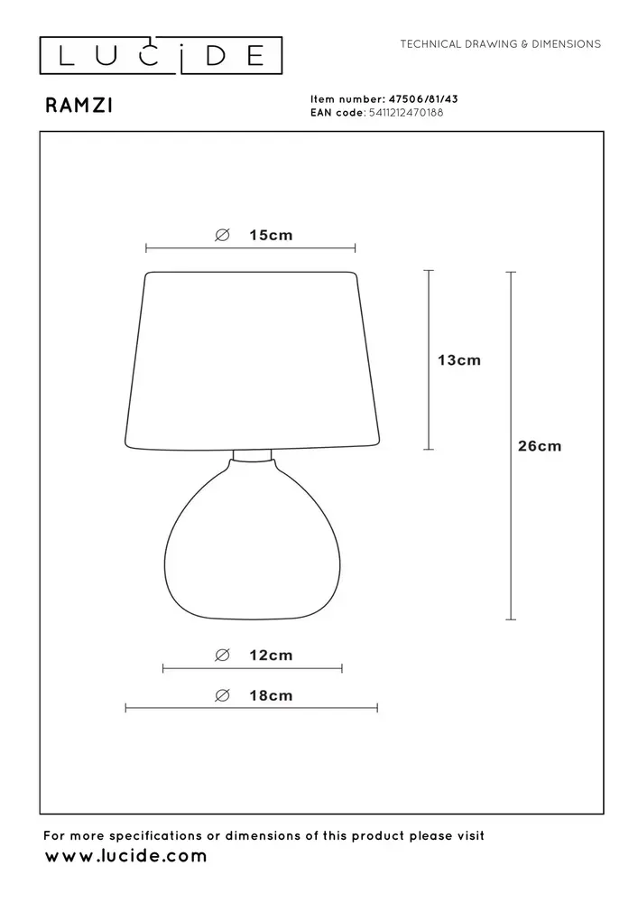 Lucide RAMZI - Tischleuchte - Ø 18 cm - 1xE14 - Braun