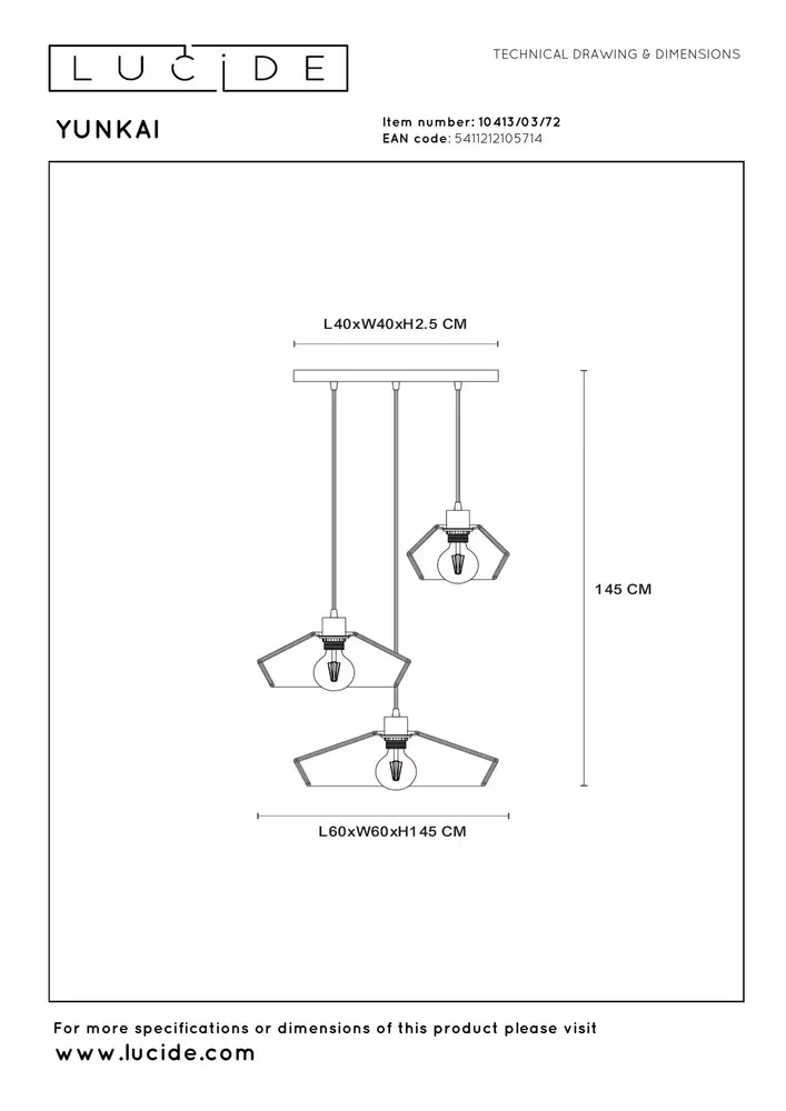 Lucide YUNKAI - Hängeleuchte - Ø 60 cm - 3xE27 - Natur