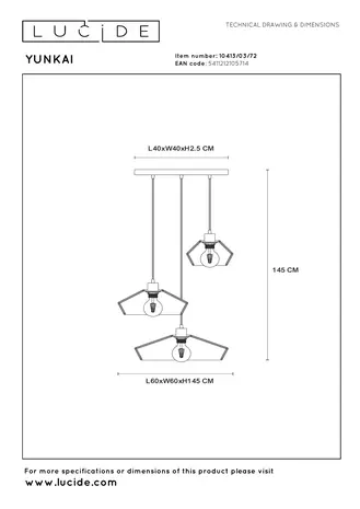 Lucide YUNKAI - Hängeleuchte - Ø 60 cm - 3xE27 - Natur