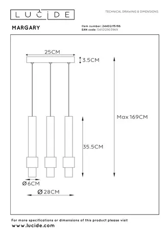 Lucide MARGARY - Hängeleuchte - Ø 28 cm - LED Dimb. - 3x4W 2700K - Kaffee